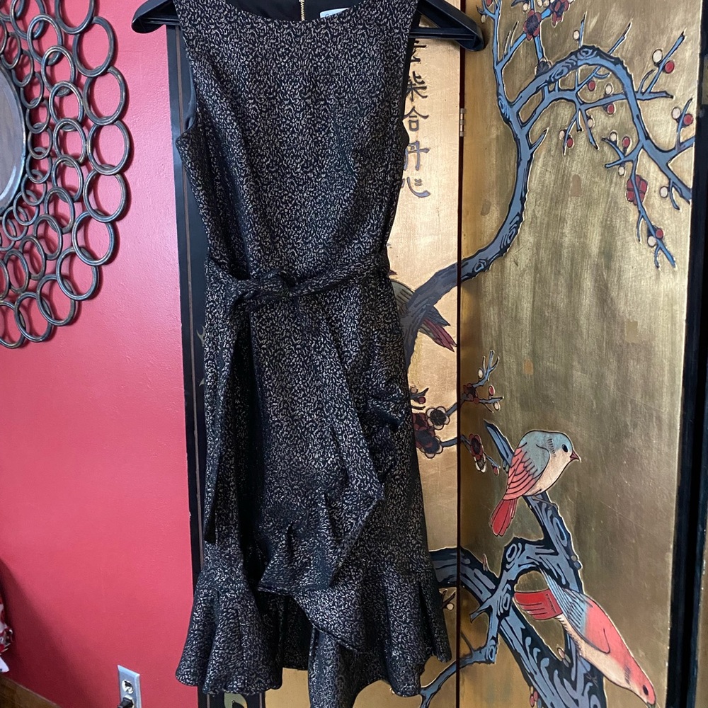 Calvin Klein Black and Gold Cocktail Dress (size 8)